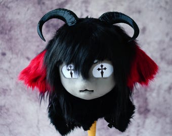 Testa personalizzata per fursuit – Maschera cosplay in pelliccia sintetica nera e rossa per anime, maschera furry per kig, festival, convention furry, costume di Halloween
