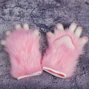 Cosplay  cat Paw gloves-5 finger furry faux fur vegan handmade cat paws, Pink  furry paws,Furry paws for Birthday gift,fursuit gloves,