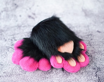 Black&pink Hot finger Paw gloves-puppy kitty Cosplay Animal Furry paws Squeak for Birthday gift furry gloves for teenagers daughter