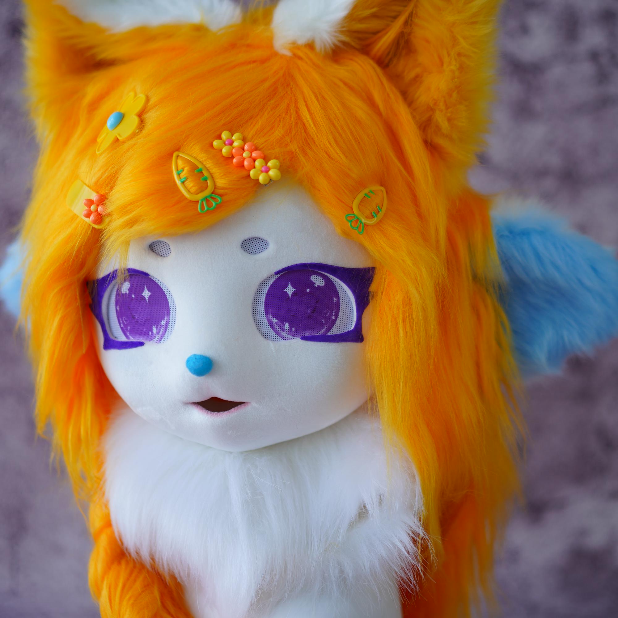 Colorful Fursuit Mask – Kawaii Animal Cosplay Head, Orange Blue Furry ...