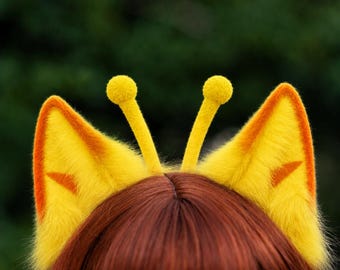 Alien Cat Headband, Kemonomimi ears, Kitsune ears, Faux Fur Ears, Yellow Cat Ears, Kawaii neko costume, Comic con accessory