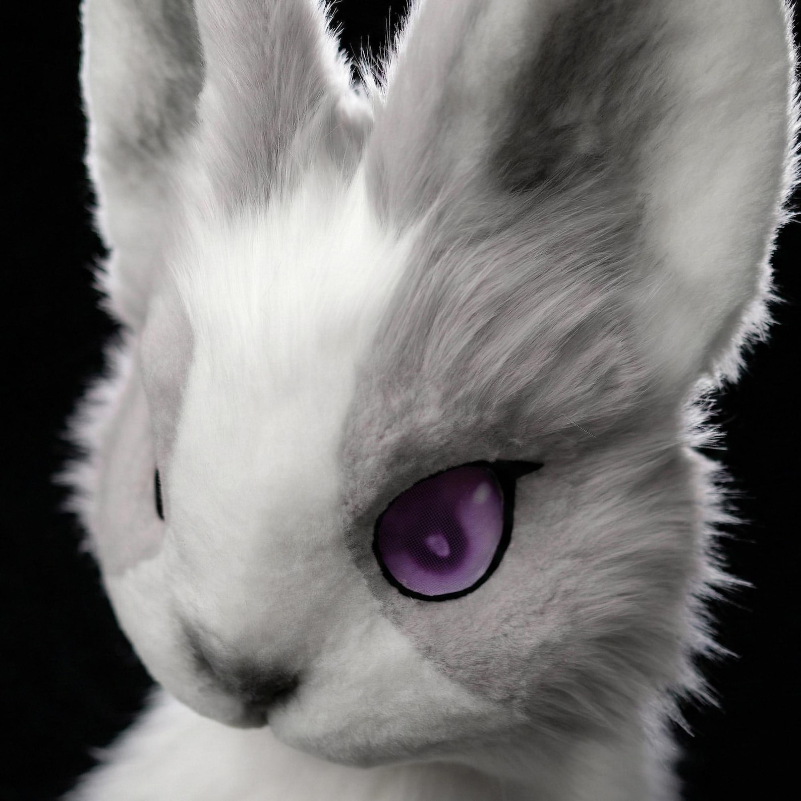 Realistic Bunny Fursuit Head: Gray Faux Fur, Blue Anime Eyes - Etsy