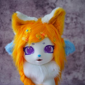 Colorful Fursuit Mask – Kawaii Animal Cosplay Head, Orange Blue Furry Costume, Handmade Kig Fursuit Mask, Kigurumi Styled Furry Head