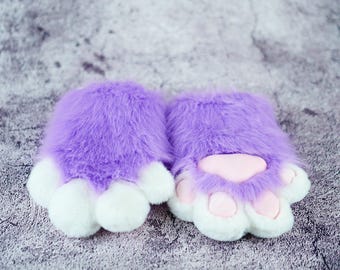 Purple&Pink pads handPaws White finger gloves forBirthday Christmas, furry gloves-puppy kitty animal Cosplay paw with Squeak for kids