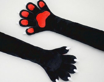 Toony Handpaws with Long Sleeves, Cute Animal Cosplay Gloves, Kigurumi Prop Paws, Slim Fursuit Gear, Cartoon Style Black Fursuit Paws