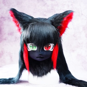 Vampires of the blood moon  kigunumi Fursuit mask Head Cosplay kig Cat Mask Black hair furry Beast head cosplay Halloween&Birthday gift