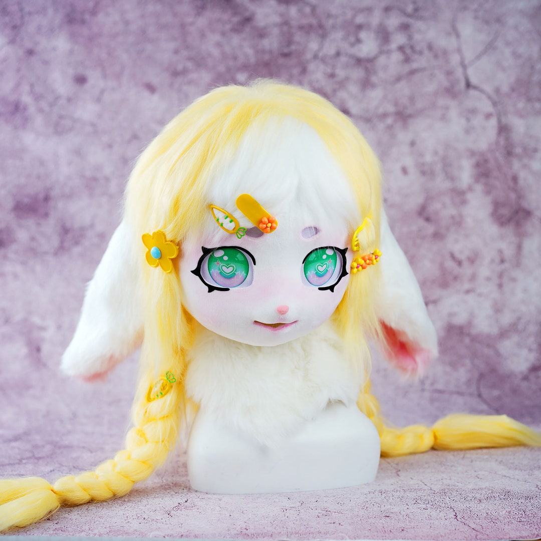Full of Energy Cute Little Lop Bunny Handmade Kig Head Mask Furry ...