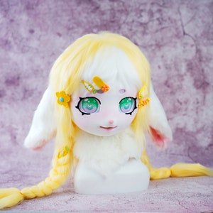 Full of energy cute little lop bunny handmade kig head Mask Furry Cosplay equipment Animal mask Halloween&Birthday gift for furry kids