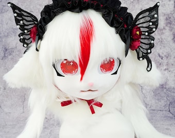 Crimson vampire Halloween sheep kig Fursuit Mask,Handmade mask,Pet play, Furry Beast Head Cosplay Animal mask Theme party Birthday gift