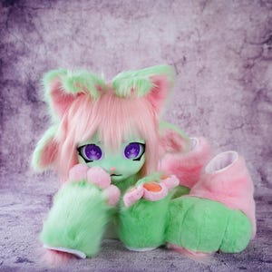 Fursuit Mask paws set, fursuit paws set, furry gloves and shoes for Furry Cosplay, Anime Cosplay cute kig head for teenagers daughter,pink