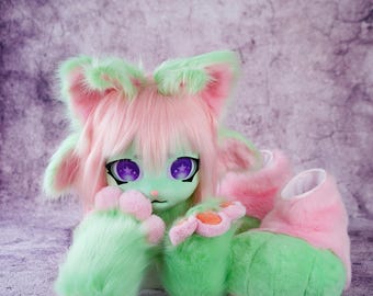 Monstera Leaf Cat Therian Mask (Bendable Ears) (READ DESC)