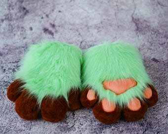 Guantes con forma de patas verdes para Halloween, cumpleaños y Navidad, guantes peludos con forma de cachorro o gatito, ideales para cosplay, con sonido, perfectos para adolescentes o hijas.