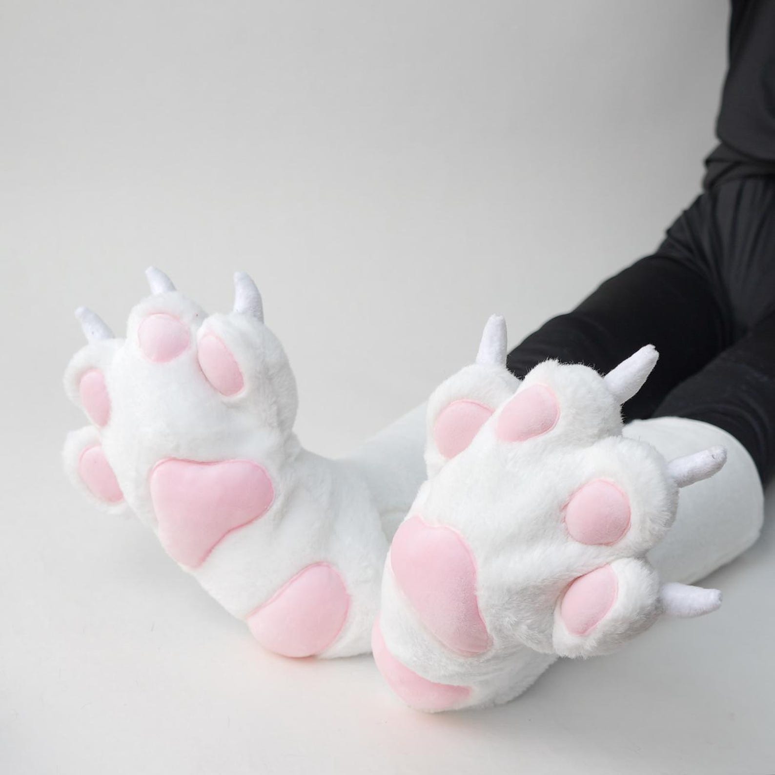 Fake Rabbit Paws Slim Faux Fur Paws & Feetpaws Set in White Pink, Realistic Furry ...