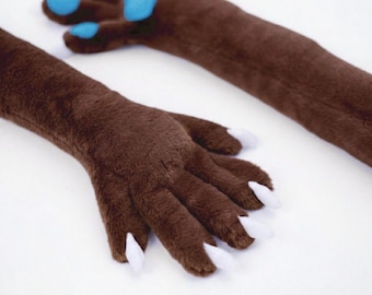 Long Arm Sleeves with Claws, High Dexterity Fursuit Handpaws, Slim Furry Gloves for Phone Use, Breathable Fursuit Paws for Streamers