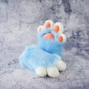 Blau-weiße Pfoten Handschuhe für Halloween Geburtstag Geschenk, pelzige Handschuhe-Hündchen Katze Tier Cosplay Pfote mit Quietsche für Teenager Tochter
