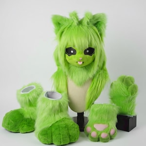 Alien Cat Fursuit Mask set, fursuit paws set, furry gloves and shoes for Furry Cosplay, Anime Cosplay cute kig head for teenagers daughter