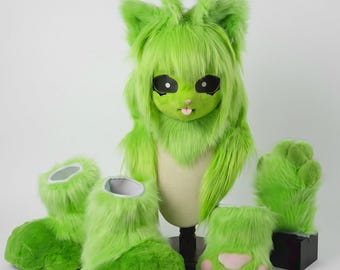 Alien Cat Fursuit Mask set, fursuit paws set, furry gloves and shoes for Furry Cosplay, Anime Cosplay cute kig head for teenagers daughter