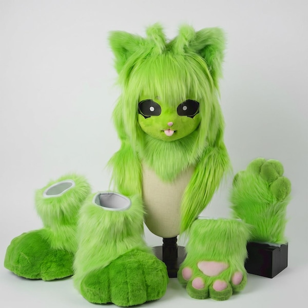 Alien Cat Fursuit Mask set, fursuit paws set, furry gloves and shoes for Furry Cosplay, Anime Cosplay cute kig head for teenagers daughter