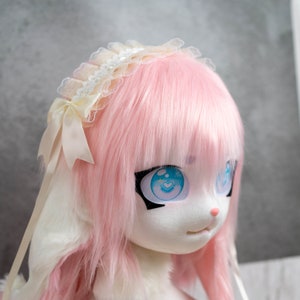 Cute Lovely pink lopears bunny sheep kigurumi Furry Mask Head Kig Cat Fursuit Mask Head Personalizable Handmade Cosplay Costume Mask