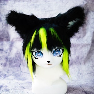 Black hair kig Cat Mask ,handmade King Cat Mask ,Furry Cosplay Mask Head , Animal mask Birthday gift, Fursuit mask head,Handmade mask,