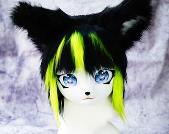 Czarna maska kota kig, ręcznie robiona maska króla kota, futrzana maska cosplay, prezent urodzinowy dla zwierząt, maska fursuit, ręcznie robiona maska,