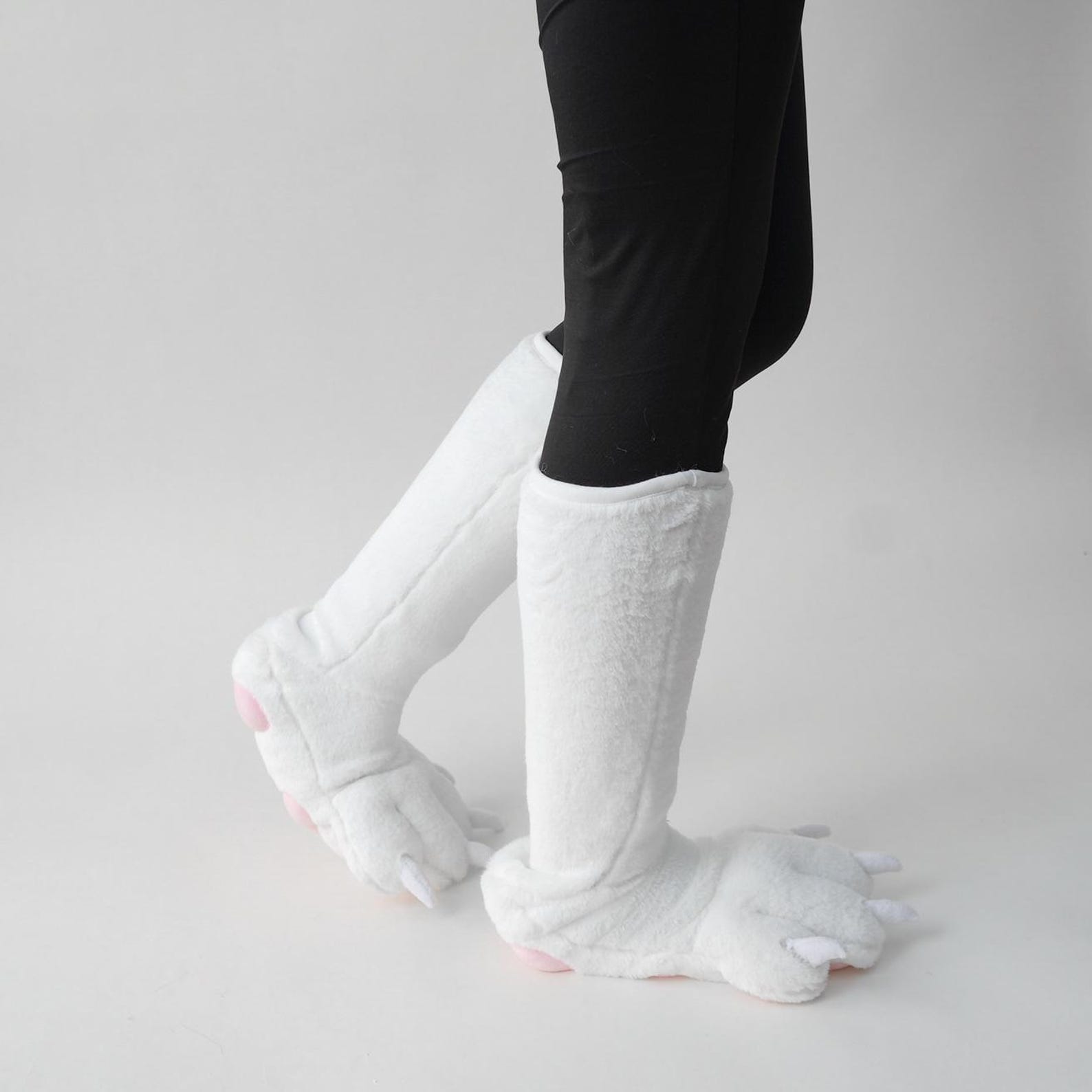 Fake Rabbit Paws Slim Faux Fur Paws & Feetpaws Set in White Pink, Realistic Furry ...