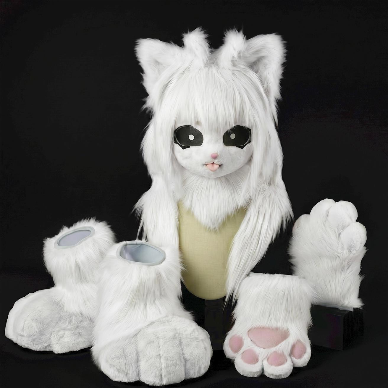 Alien Cat Fursuit Mask丨cat Fursuit Partial Set 丨white Kigurumi Cosplay ...