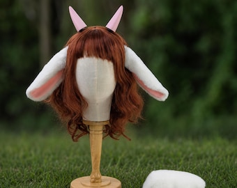 Realistic Lamb ears, White Floppy Goat Ears Headband with horn, Deltarune Ralsei Cosplay Costume, Lamb Animal Hairband, Kawaii Lamb Headband