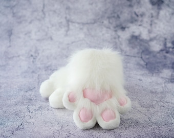 Weiße Handschuhe Fursuit Pfoten, pelzige Handschuhe, Welpe Kitty Tier Cosplay Pfote mit Quietsche, Geschenk für Teenager, Halloween Geburtstagsgeschenk, Haustierspiel