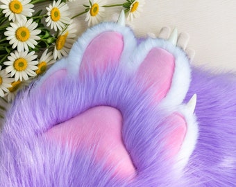 Hydrangea purple Cat Fursuit Paws - Soft Furry Gloves for Cosplay and Fursuit Enthusiasts, 4 finger furry faux fur vegan handmade cat paws