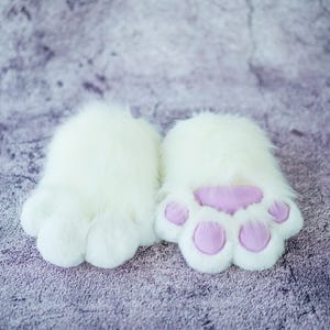 White Hand Paws gloves for Halloween Birthday Christmas, furry gloves-puppy kitty animal Cosplay paw with Squeak for teenagers daughter