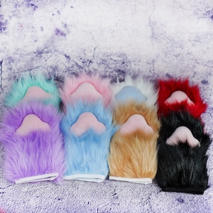 Handmade fingerless cat paws,Paw gloves-5 finger furry faux fur vegan handmade cat paws, Cosplay furry gloves for kids and adult