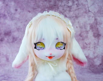 Cream-colored cute sweetheart bunny Anime Cosplay cute kigurumi head- Perfect for Costume Parties cosplay and Halloween themed events gifts