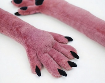 Slim Fursuit Paws Long Arm Paws, Feral Fursuit Gloves for Cat or Fox, High Dexterity Handpaws with Sleeves, Furry Cosplay Gloves