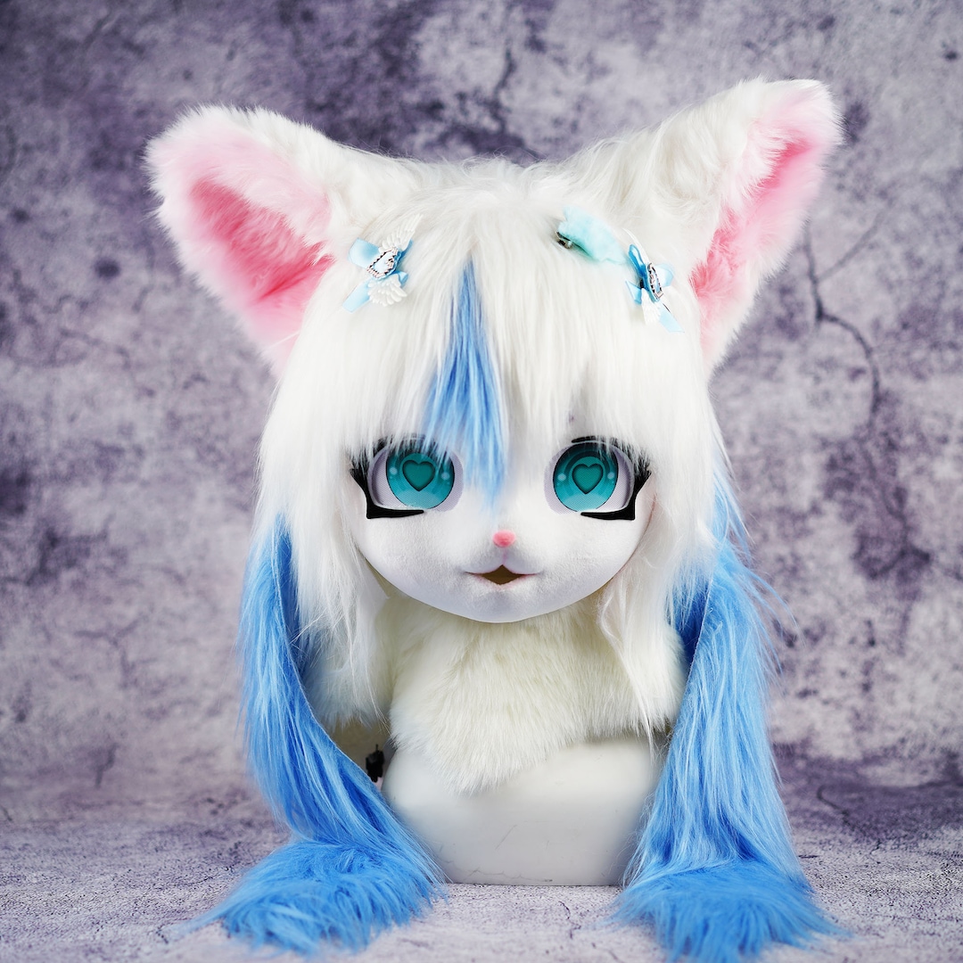 White Cat Mask, Mask King Cat Mask Furry Cosplay Mask Head With White ...