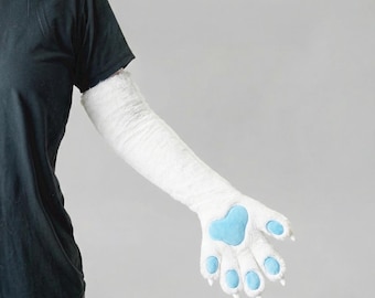 Fursuit Convention Handpaws White, Halloween Furry Gloves with Claws, Long Arm Paws for Anthrocon, Cosplay Prop Paws for Teenagers