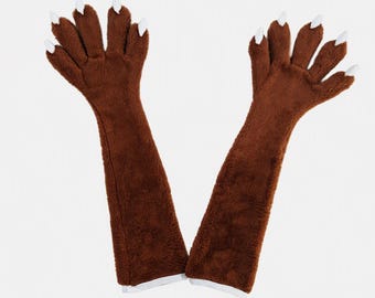 Slim fursuit paws Long Arm Gloves Sewn Claws Toony Handpaws Anthrocon Furry Party Gear Custom fursuit parts Anime convention gear