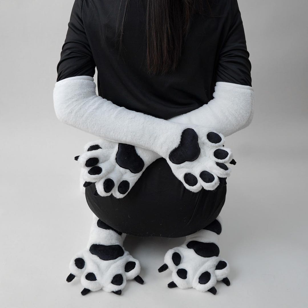 Slim Faux Fur Paws & Feetpaws Set | White Black Furry Handpaws | Realistic Animal Costume Paws | Fursuit Partial | Indoor Feetpaws - Etsy