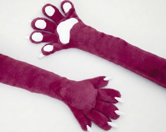 Kemono Slim Fursuit Paws Toony Handpaws, Cute Long Arm Furry Gloves with Claws, Anime Style Fursuit Sleeves, Kigurumi Cosplay Props
