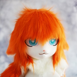 Furryfandom Orange Haare süße Pelzmaske, Fursuit Maskenkopf, Katze Kemono Maske, personalisierbare handgemachte Cosplay Kostümmaske, Kig Kemono Maske