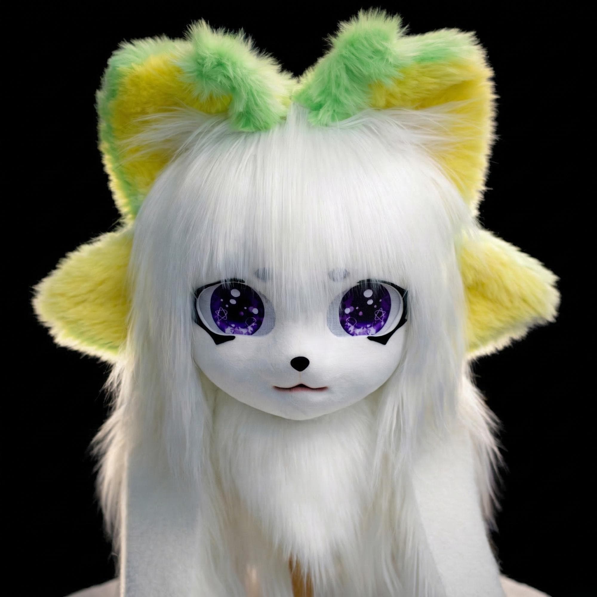 Alien Cat Fursuit Mask White Lime | Anime Kigurumi Faux Fur Head ...