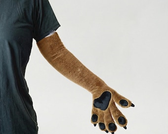 Fursuit Convention Paws Long Sleeves, Halloween Furry Gloves Pink, Full Arm Feral Paws for Anthrocon, Cosplay Prop Paws for Gifts