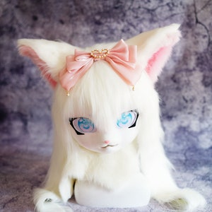 Kig Head Fursuit Furry Head Japan Style,White  Cat Mask, Mask King Cat Mask Furry Cosplay Mask Head ,Cosplay Animal mask Birthday gift.