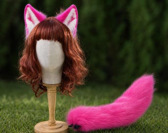 Fox Ears Headband, Kemonomimi ears, Faux fur Tail, Kitsune Anime Cosplay, Furry Convention Accessory, Therian Gear, Halloween Gift