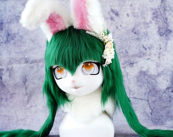Forest bunny head ,handmade Mask ,Furry Cosplay Mask Head, kig head Birthday gift, Fursuit mask head,Handmade mask,pet play, custom kig head