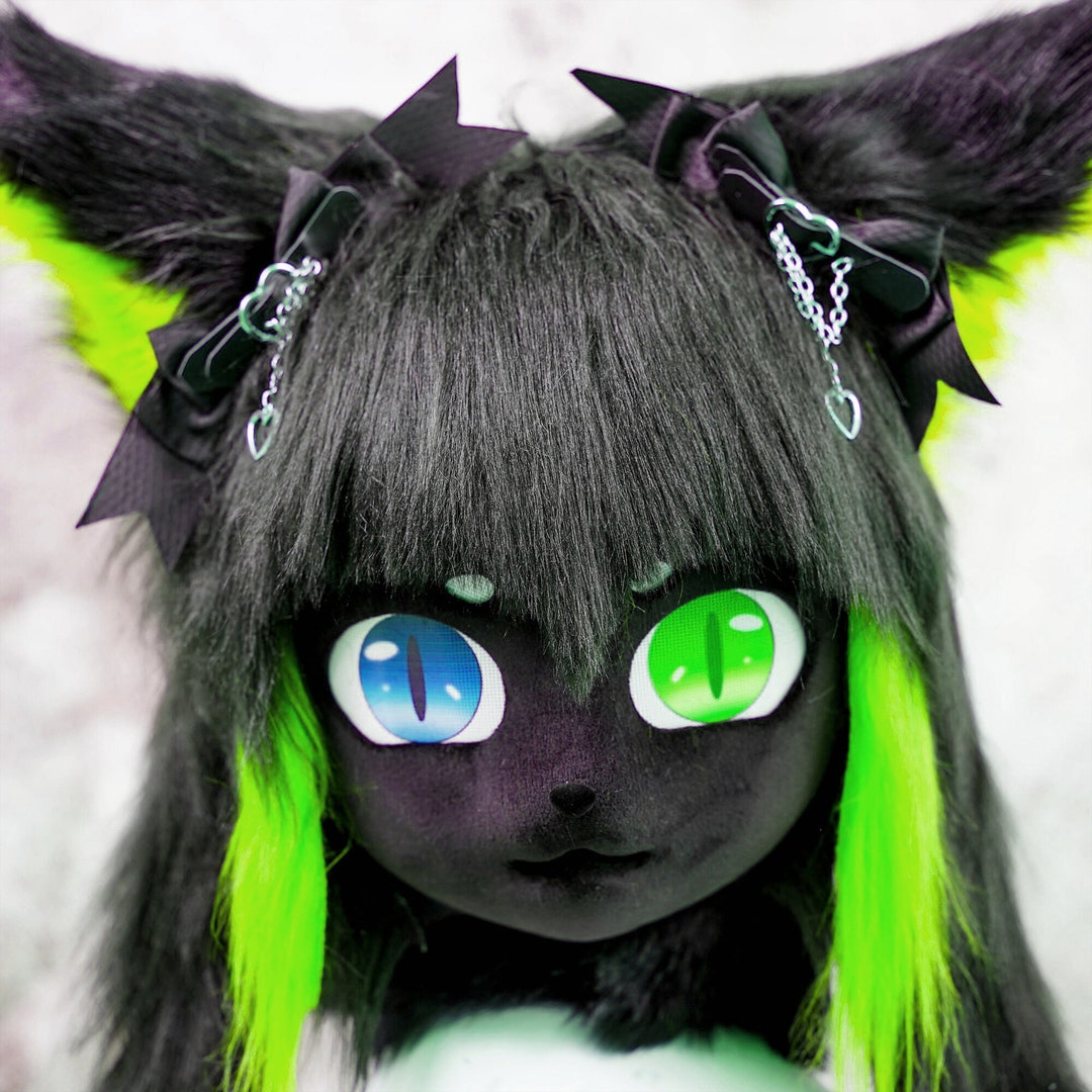 Kig Cat Mask Black Hair Furry Mask Beast Head Cosplay Animal Mask ...
