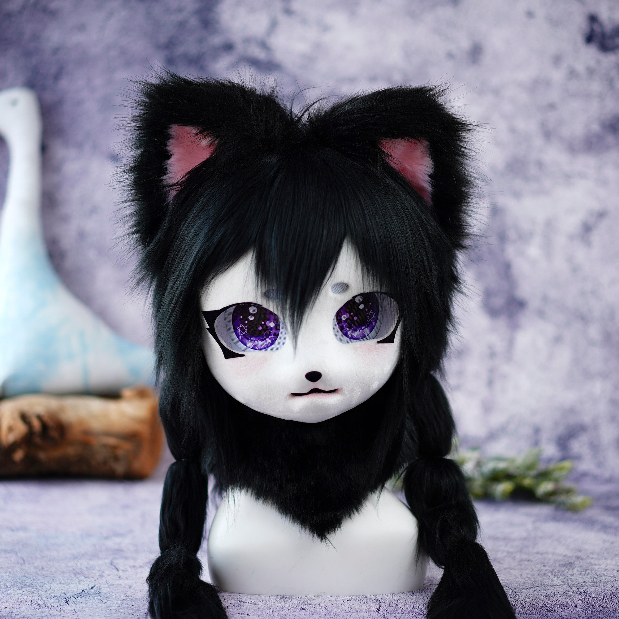 ハロウィン限定黒猫着ぐるみマスク 毛皮マスク、アントロコン