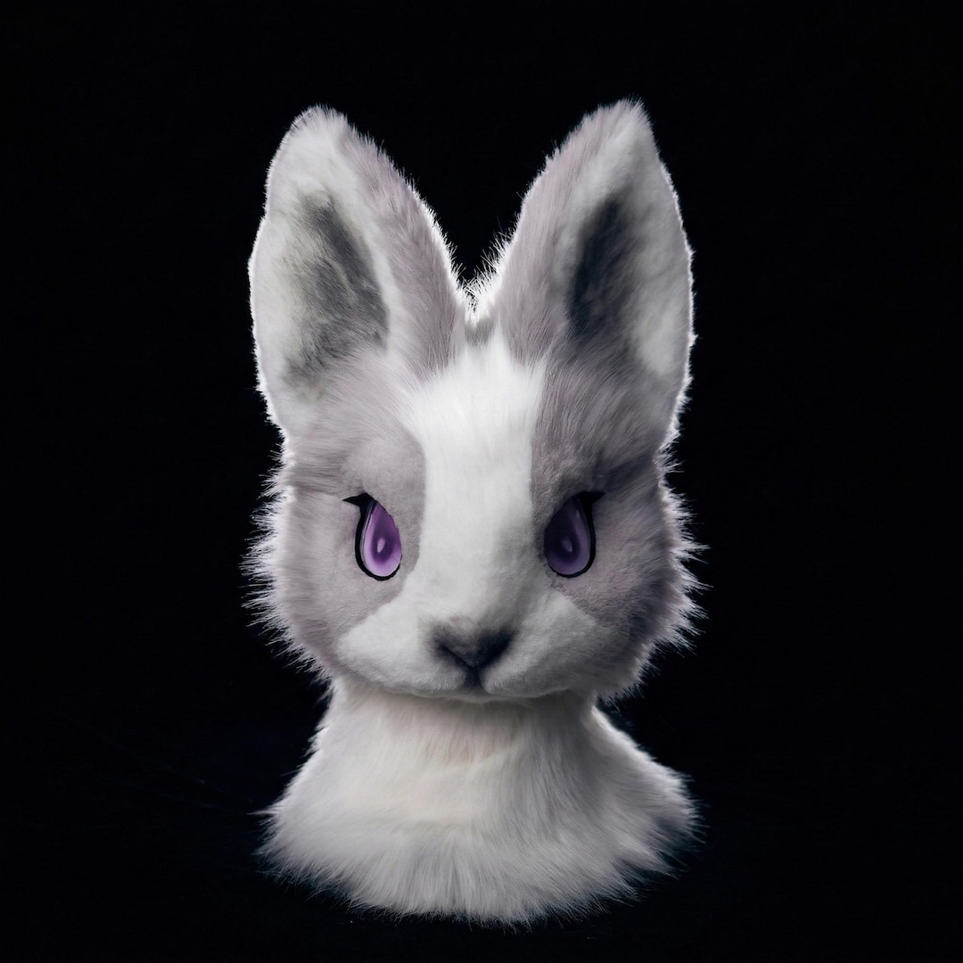 Realistic Bunny Fursuit Head: Gray Faux Fur, Blue Anime Eyes - Etsy