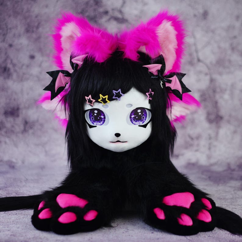 Alien Fursuit Head Mask and Handpaws Set- Handcrafted Faux Fur Kigurumi ...