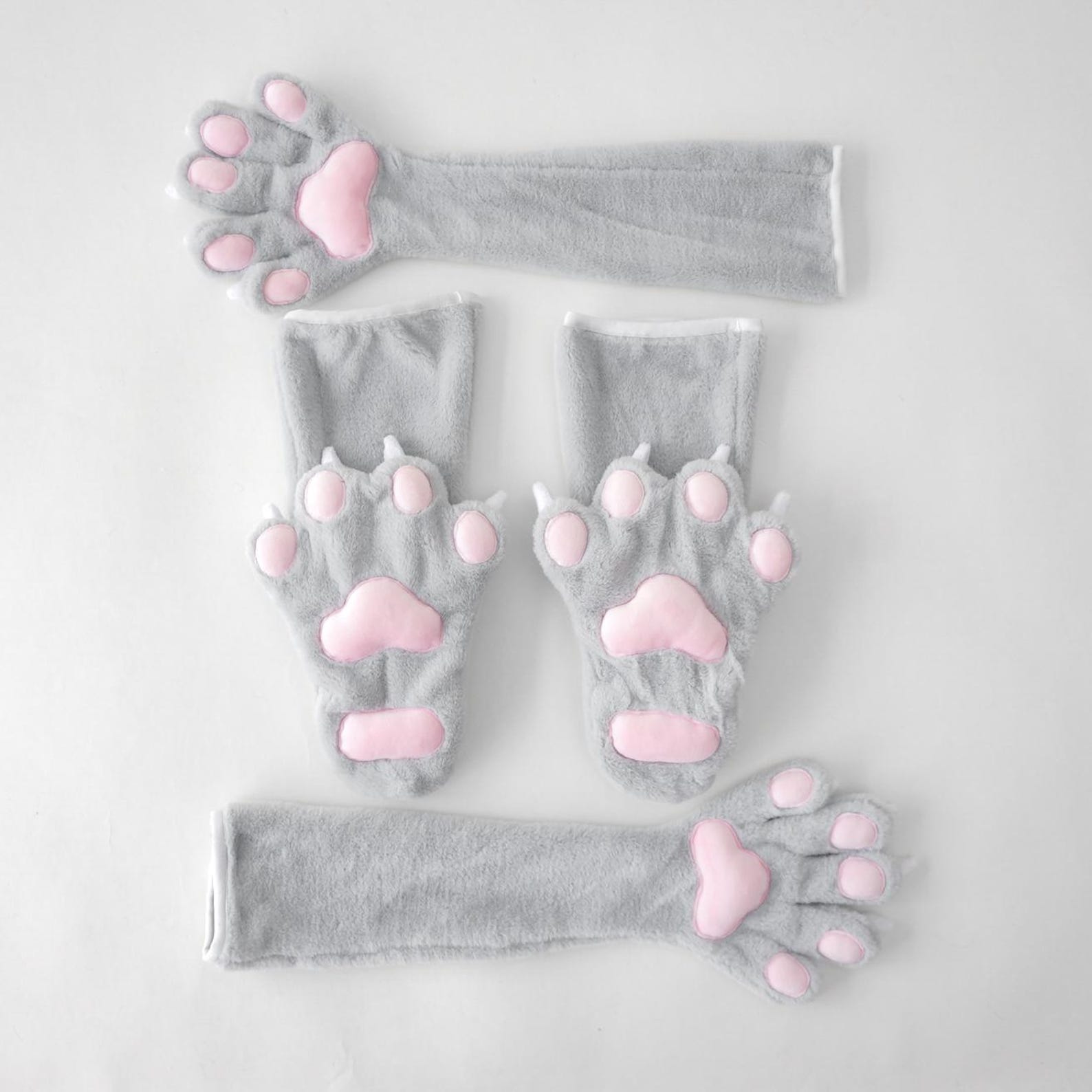 Fake Rabbit Paws Slim Faux Fur Paws and Feetpaws Set, Realistic Grey Wolfdog Handpaws ...